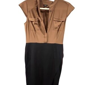 Ann Taylor Brown and Black Midi Dress